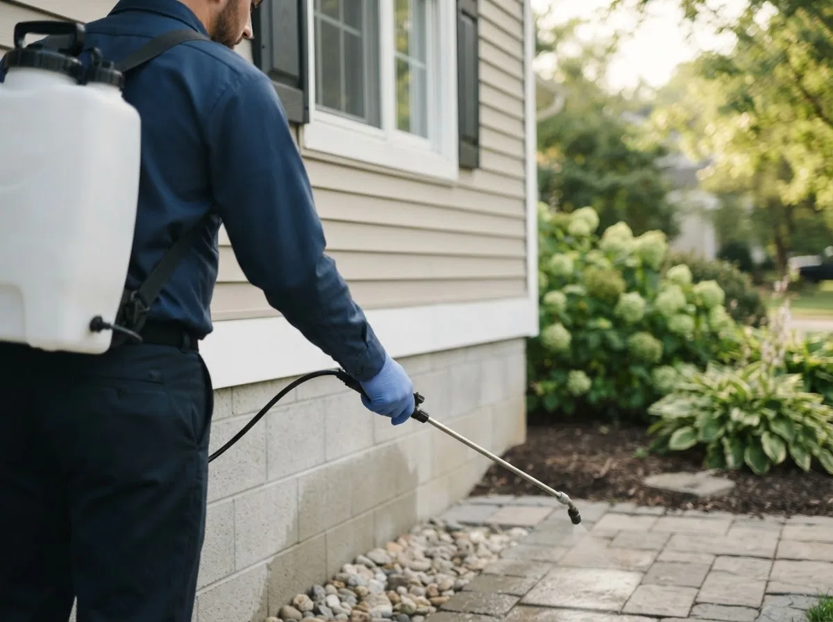 Pest control technician inspecting a home in Dahlonega, GA